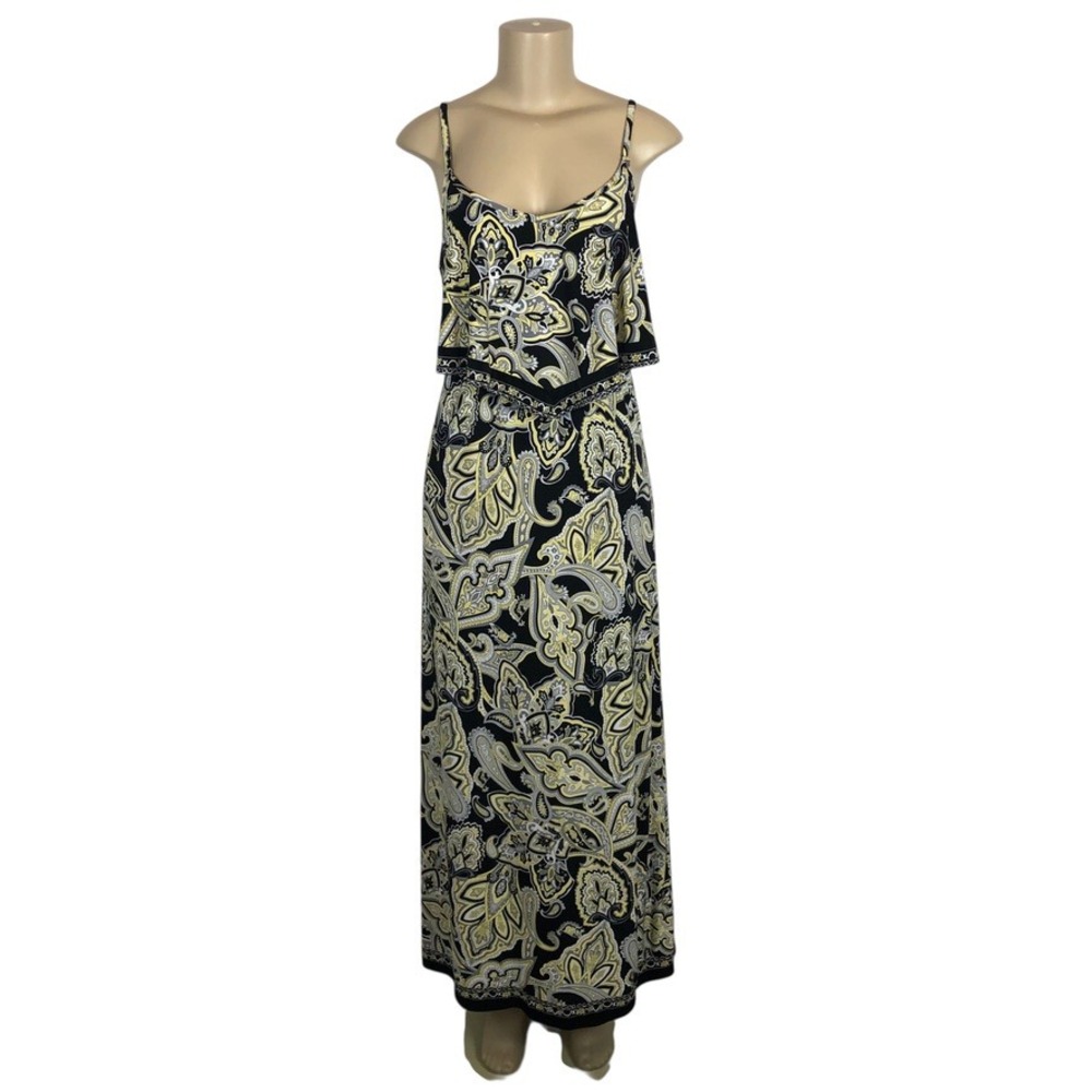 INC Paisley Print Sleeveless Maxi‎ Dress Small Yellow Y2K Vacation Resort Boho